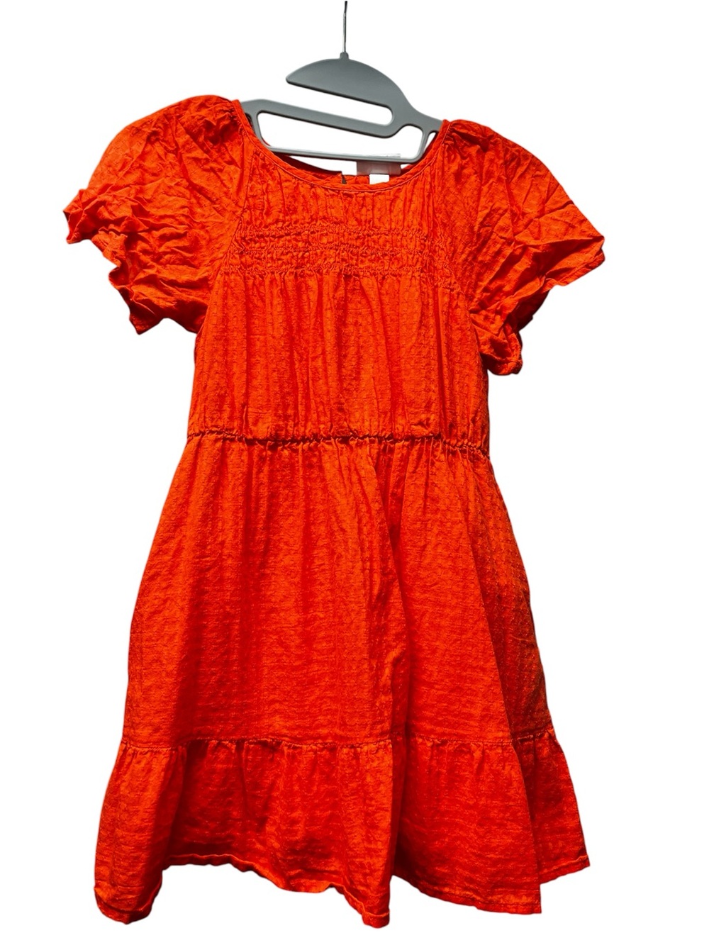 Cat & Jack Orange Tiered Puff-Sleeve Dress with pockets/lined, girl size Med/8